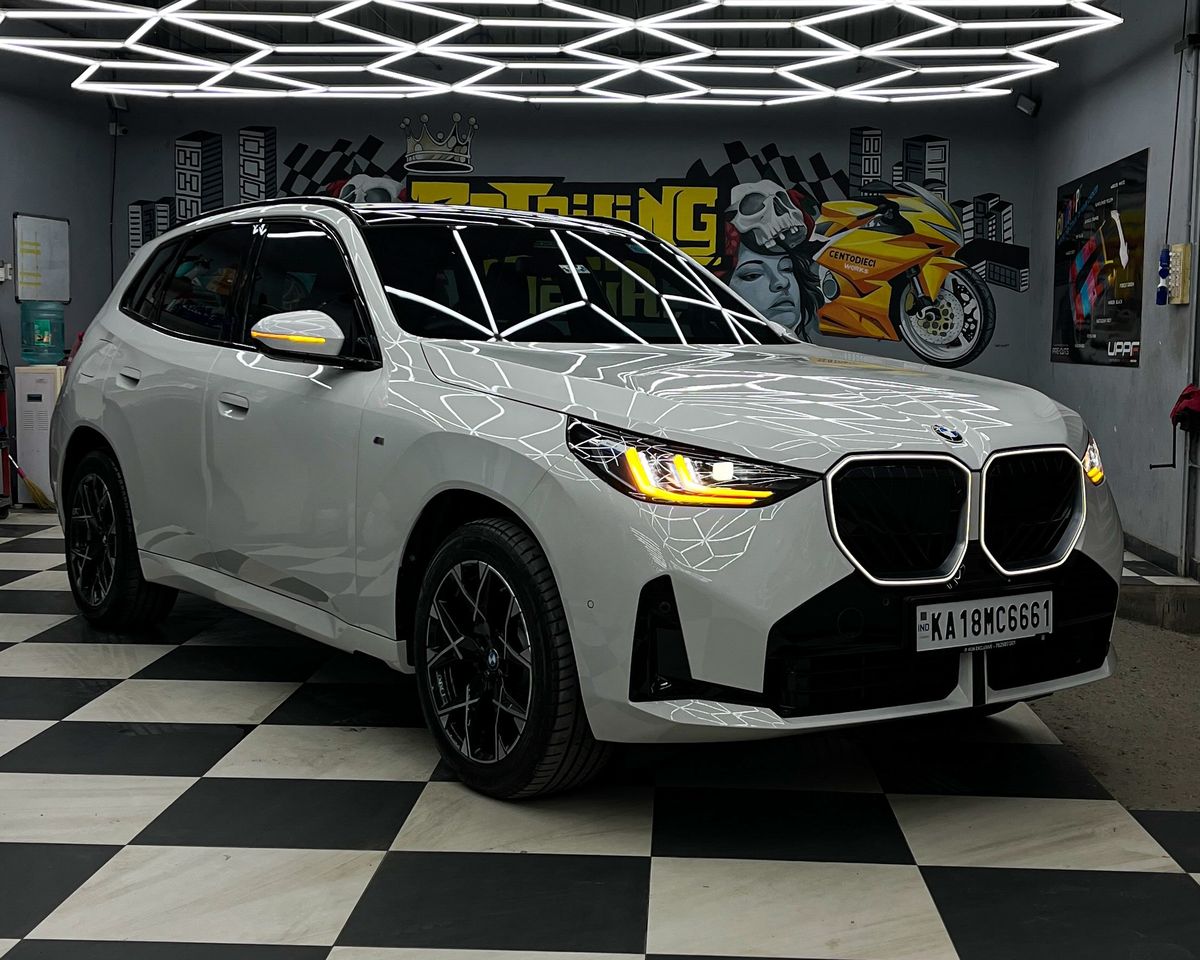 White BMW X3 with clear paint protection film at The Detailing Mafia Bannerghatta studio