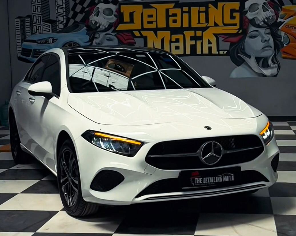 White Mercedes A200 with nano ceramic sun film on the windshield and windows